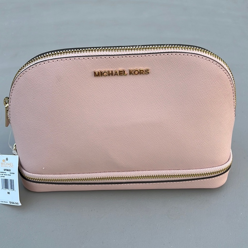 NWT Michael Kors leather travel pouch bag pink blossom